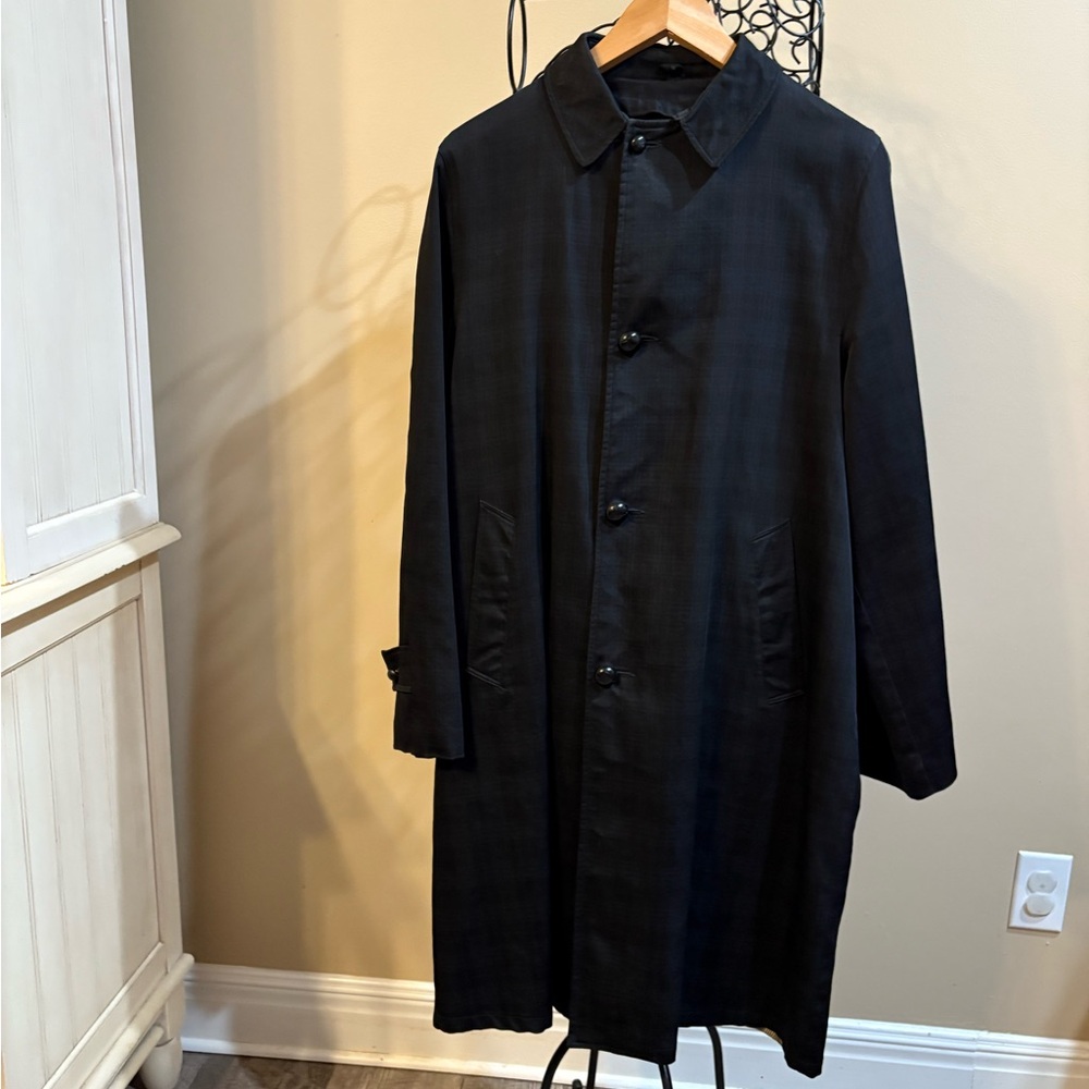 Vintage 50’s Men's Black Windowpane Plaid Trench Minimalist Mac Coat size 20